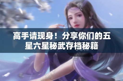 高手请现身！分享你们的五星六星秘武存档秘籍